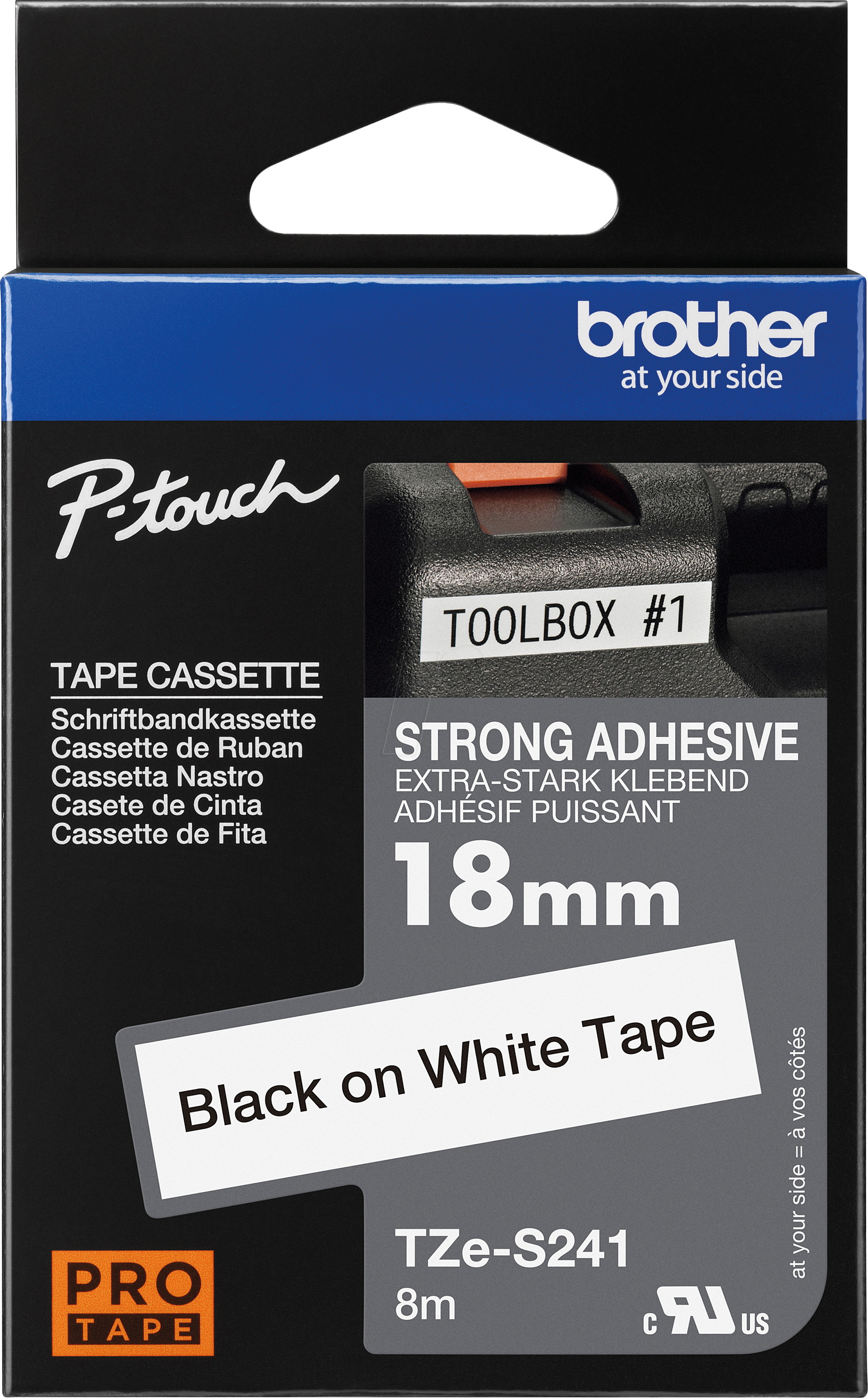 P-TOUCH TZES241 - Schriftband, extra-stark klebend, schwarz auf weiß, 18mm von Brother