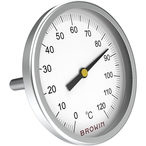 BROWIN® Analog Grillthermometer | Thermometer für Smoker und Grill | Deckelthermometer für BBQ und Räucherofen | Rauchgasthermometer aus Edelstahl (Analog Grillthermometer Ø 50 mm) von Browin