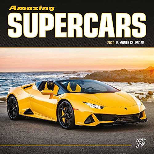 Amazing Supercars | 2024 30,5 x 61 cm Monatlicher quadratischer Wandkalender | Aufkleberbogen | StarGifts | Automobiles Luxus Prestige Hypercars von BrownTrout