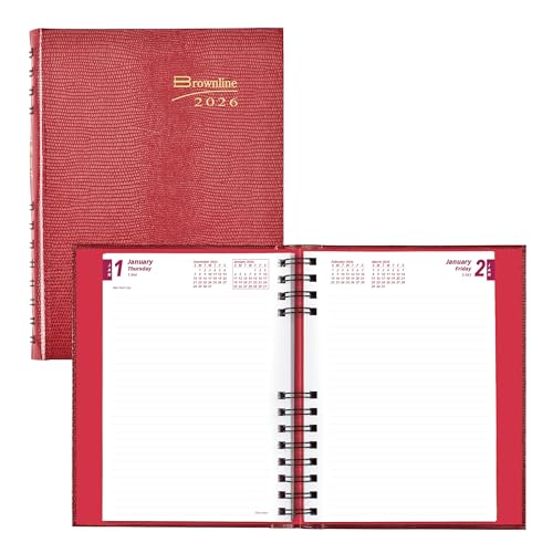 BROWNLINE CoilPro Tagesplaner 2026, Untimed, Twin-Wire-Bindung, Eidechsenähnliches Hardcover, Hellrot von Brownline