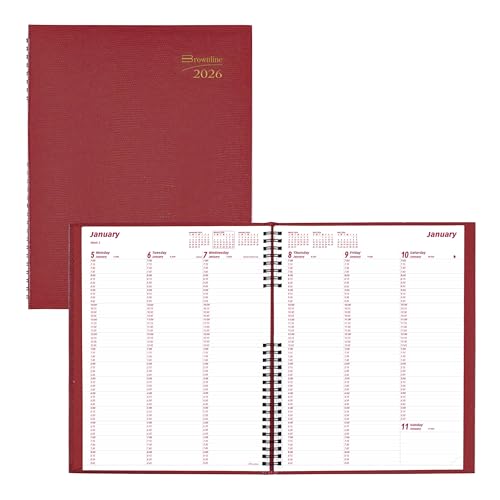 BROWNLINE CoilPro Wochenkalender Terminkalender 2026, Doppeldrahtbindung, Hardcover, leuchtend rot von Brownline