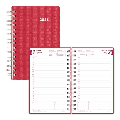 BROWNLINE DuraFlex Tagesplaner Termine 2026, Twin-Wire-Bindung, 2-teiliger Poly-Cover, Himbeere von Brownline