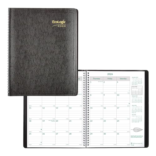 BROWNLINE EcoLogix Monatsplaner 2026, 14 Monate, Doppeldrahtbindung, Softcover, Recycling, Schwarz von Brownline