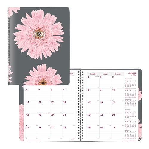 BROWNLINE Essential Monatsplaner 2026, 22,5 x 18,1 cm, 14 Monate, Doppeldrahtbindung, weicher Einband, rosa Gänseblümchen von Brownline