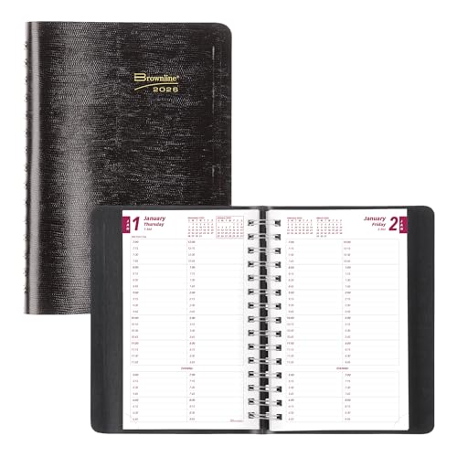 BROWNLINE Essential Tagesplaner mit Terminen 2026, Doppeldrahtbindung, Eidechsenähnlicher Softcover, schwarz von Brownline