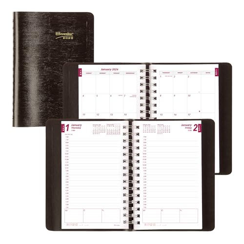 BROWNLINE Essential Tagesplaner mit Terminen 2026, Doppeldrahtbindung, Eidechsenähnlicher Softcover, schwarz von Brownline