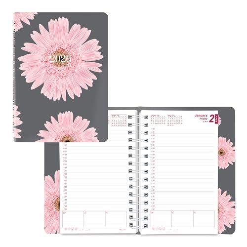 BROWNLINE Essential Tagesplaner mit Terminen 2026, Doppeldrahtbindung, Softcover, rosa Gänseblümchen von Brownline
