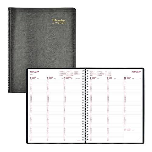 BROWNLINE Essential Wochenplaner Terminkalender 2026, Doppeldrahtbindung, Eidechsenähnliches Softcover, Schwarz von Brownline