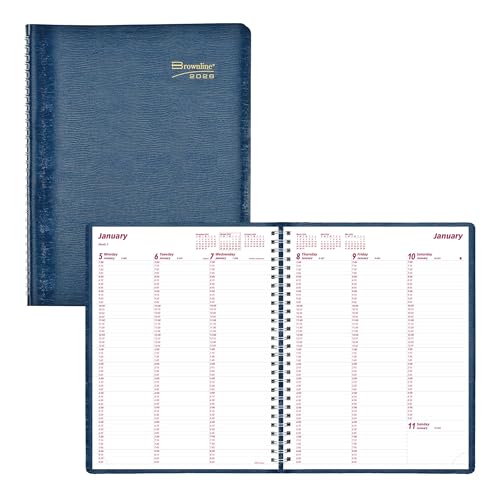 BROWNLINE Essential Wochenplaner Terminkalender 2026, Doppeldrahtbindung, eidechsenähnliches Softcover, blau von Brownline