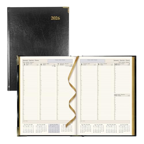 BROWNLINE Terminkalender 2026 – Executive Wochenplaner 2026, Hardcover, goldene Ecken, dreisprachig, 27,3 x 19,7 cm, Schwarz von Brownline