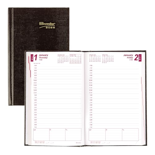 BROWNLINE Traditioneller Tagesplaner mit Terminen 2026, perfekte Bindung, Eidechsenähnliches Hardcover, schwarz von Brownline