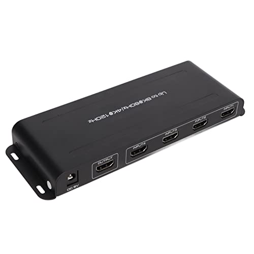 Brrnoo 8K HD Switcher, 8K 4 In 1 Out Switch Splitter 40 Gbit/s 8K 60 Hz 4K 120 Hz Fernbedienung HD Multimedia Switcher für Projektor PC 100-240 V (EU-Stecker) von Brrnoo