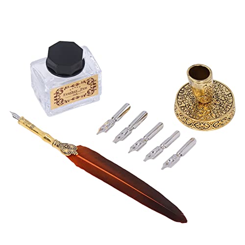 Brrnoo Federstift und Tinten -Set und Edelstahl Feder -Feder Stift mit Exquisitem Muster für die Kalligraphiepraxis (ORANGE) von Brrnoo