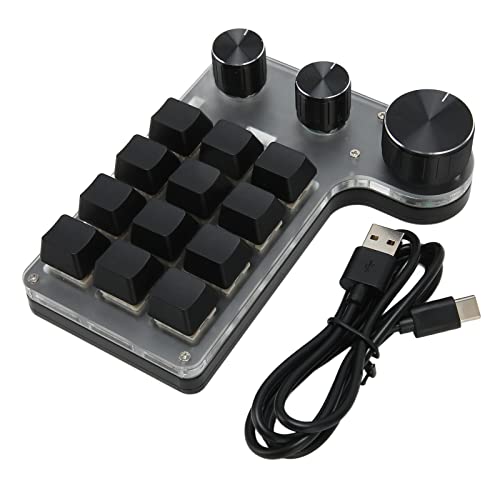 Brrnoo Mechanische Tastatur mit 12 Tasten, USB-Verbindung, Tragbare -Programmierbare Makro-Tastatur, Einhändige Mechanische Tastatur, mit 3 Knöpfen für Büro, Gaming von Brrnoo