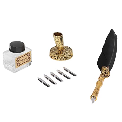 Federstift und Tinten -Set und Edelstahl Feder -Feder Stift mit Exquisitem Muster für die Kalligraphiepraxis (BLACK) von Brrnoo