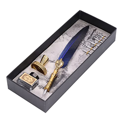 Federstift und Tinten -Set und Edelstahl Feder -Feder Stift mit Exquisitem Muster für die Kalligraphiepraxis (BLUE) von Brrnoo