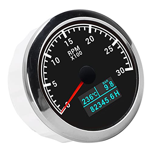 Zeigerstachometer, Drehzahlmesser Easy Installation ABS Edelstahl Drehdruckmessung für Automodifikation Automobilboote (schwarzes Zifferblatt) von Brrnoo
