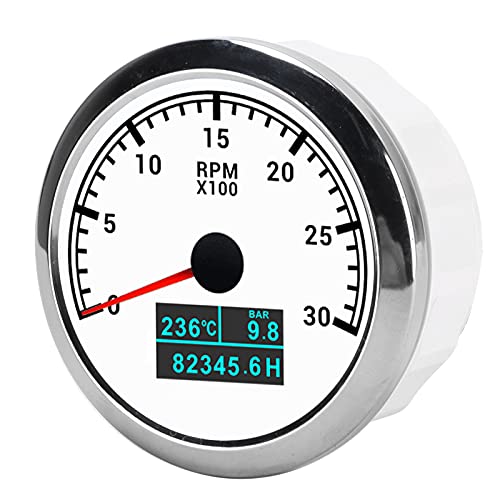 Zeigerstachometer, Drehzahlmesser Easy Installation ABS Edelstahl Drehdruckmessung für Automodifikation Automobilboote (weißes Zifferblatt) von Brrnoo