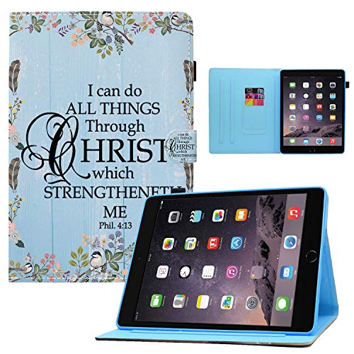 iPad Mini 5 2019, 4/3/2/1 Hülle, Bibelvers Philippian 4:13, Blumen-Design, Kartenschlitze, PU-Leder, weiche TPU-Schutzhülle mit Stifthalter, automatische Weck- und Schlaffunktion für 5/Mini von Brught Future