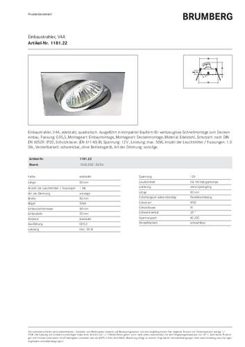Brumberg 118122 118122 Einbauleuchte Halogen GX5.3 50W Edelstahl von Brumberg