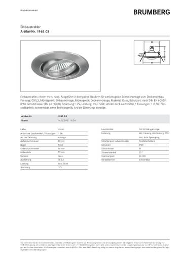 Brumberg 196303 196303 Einbauleuchte Halogen GX5.3 50W Chrom (matt) von Brumberg