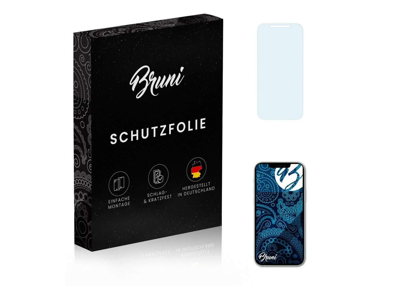 Bruni Schutzfolie Glasklare Displayschutzfolie für Apple iPhone 12, (2 Folien), praktisch unsichtbar von Bruni