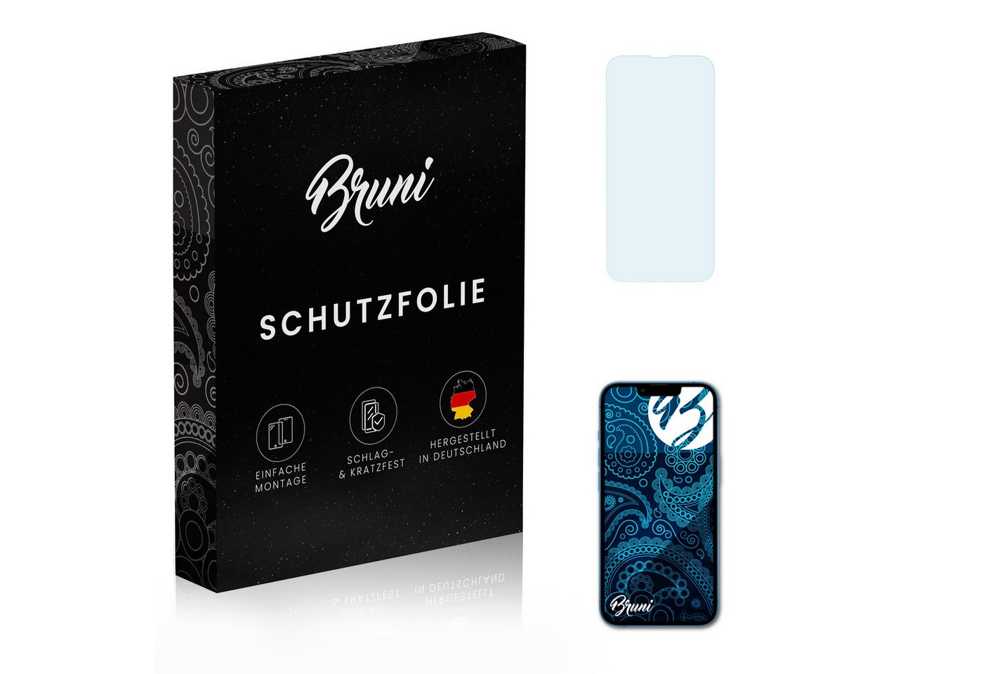 Bruni Schutzfolie Glasklare Displayschutzfolie für Apple iPhone 13, (2 Folien), praktisch unsichtbar von Bruni