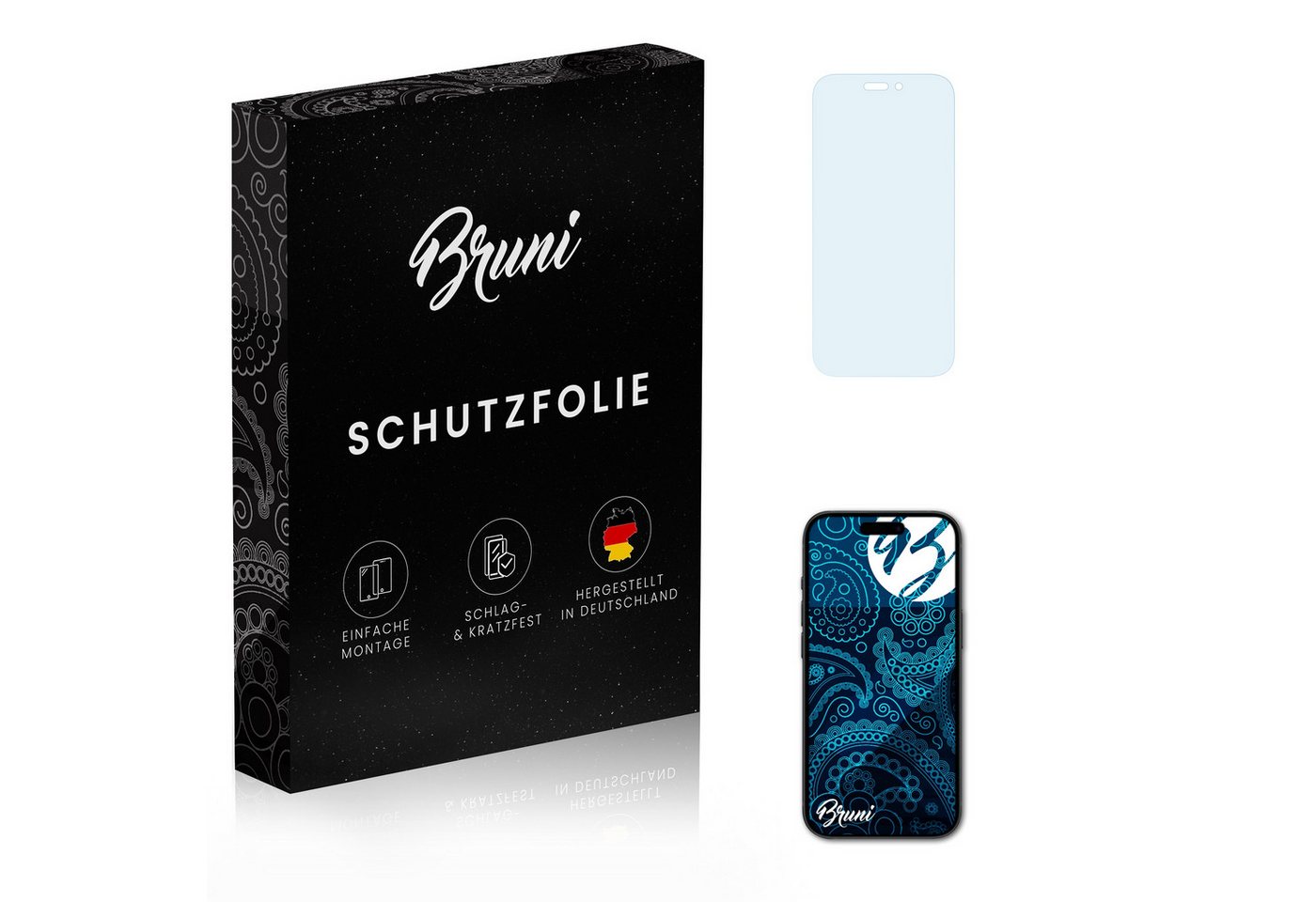 Bruni Schutzfolie Glasklare Displayschutzfolie für Apple iPhone 15, (2 Folien), praktisch unsichtbar von Bruni