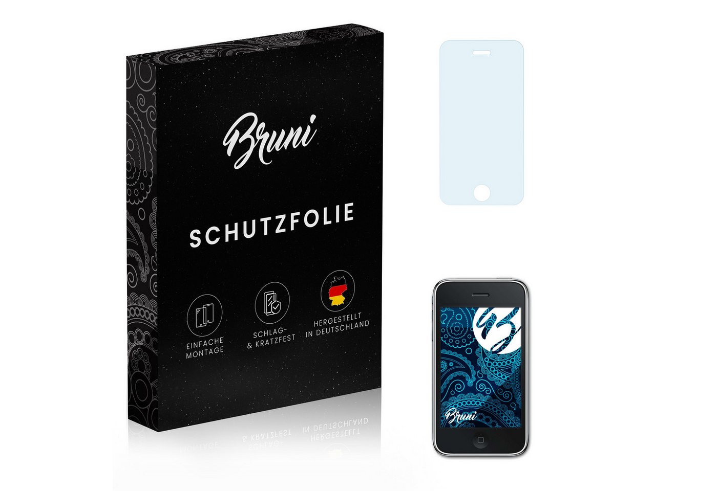 Bruni Schutzfolie Glasklare Displayschutzfolie für Apple iPhone 3Gs, (2 Folien), praktisch unsichtbar von Bruni