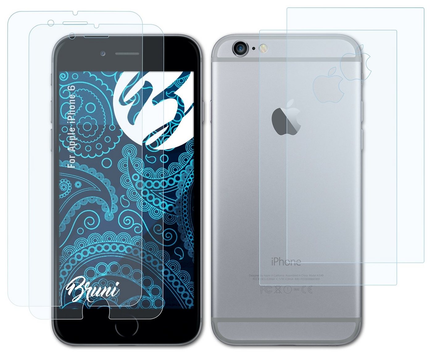 Bruni Schutzfolie Glasklare Displayschutzfolie für Apple iPhone 6, (2er Set), praktisch unsichtbar von Bruni