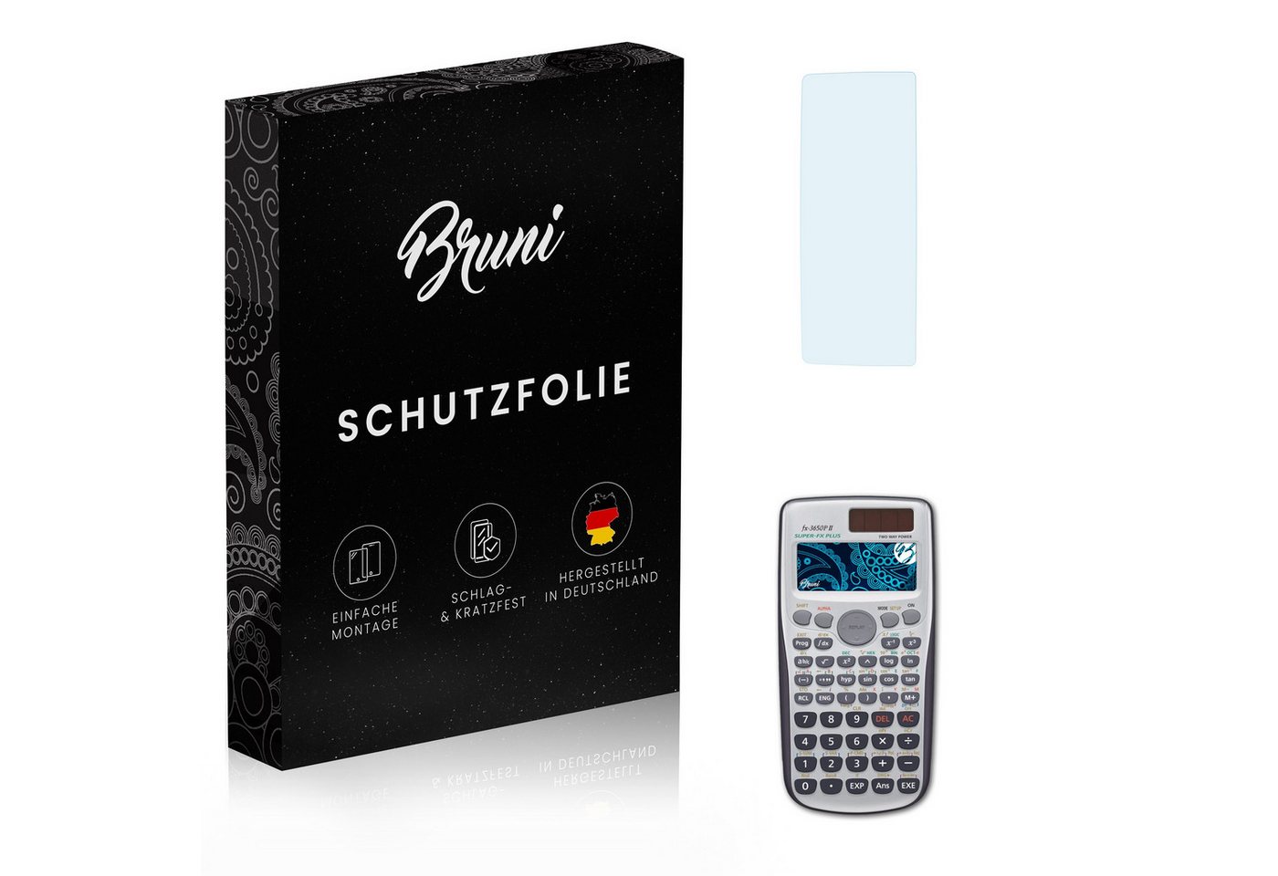 Bruni Schutzfolie Glasklare Displayschutzfolie für Casio FX-3650PII, (2 Folien), praktisch unsichtbar von Bruni