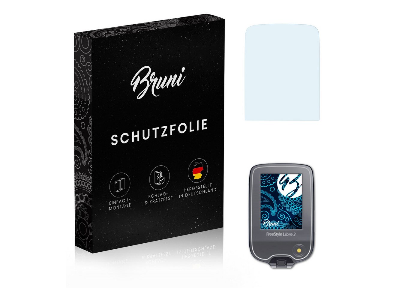 Bruni Schutzfolie Glasklare Displayschutzfolie für FreeStyle Libre 3, (2 Folien), praktisch unsichtbar von Bruni