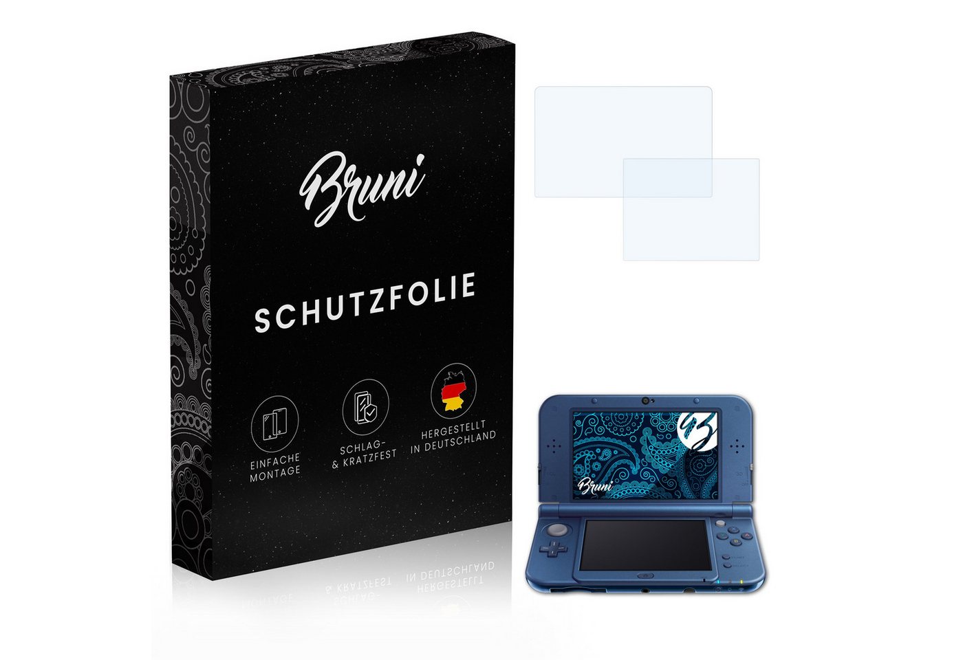 Bruni Schutzfolie Glasklare Displayschutzfolie für New 3DS XL 2015, (2er Set), praktisch unsichtbar von Bruni