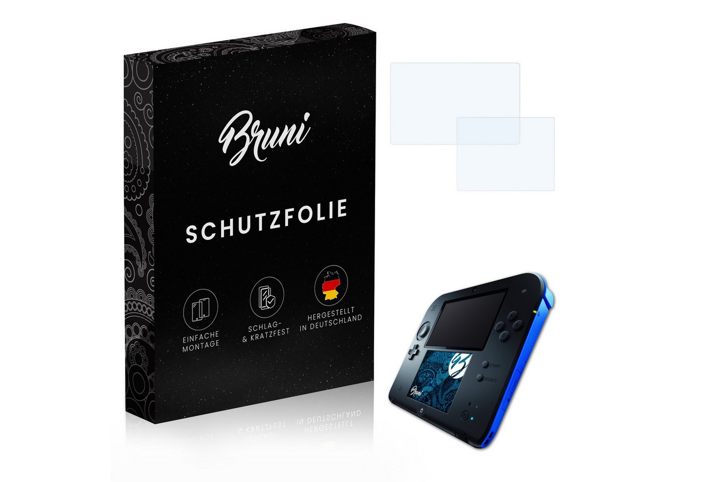 Bruni Schutzfolie Glasklare Displayschutzfolie für Nintendo 2DS, (2er Set), praktisch unsichtbar von Bruni