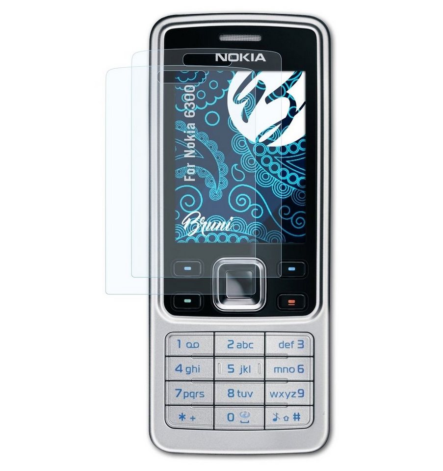 Bruni Schutzfolie Glasklare Displayschutzfolie für Nokia 6300, (2 Folien), praktisch unsichtbar von Bruni