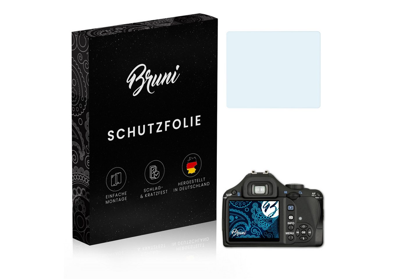 Bruni Schutzfolie Glasklare Displayschutzfolie für Pentax K-x, (2 Folien), praktisch unsichtbar von Bruni