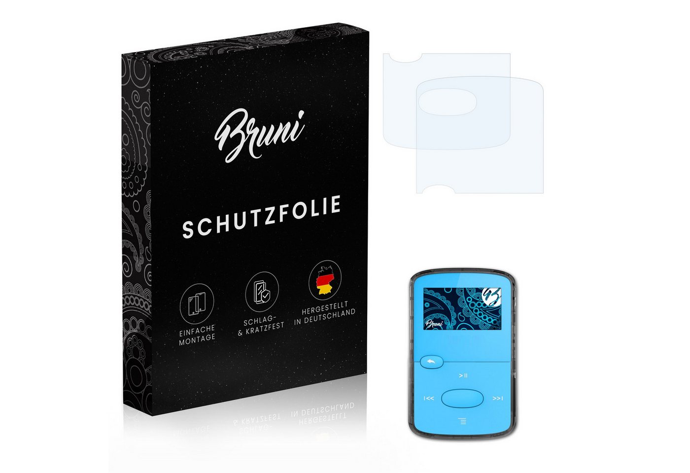 Bruni Schutzfolie Glasklare Displayschutzfolie für Sandisk Clip Jam, (2er Set), praktisch unsichtbar von Bruni