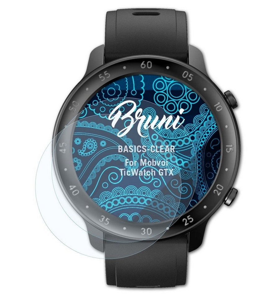 Bruni Schutzfolie Glasklare Displayschutzfolie für TicWatch GTX, (2 Folien), praktisch unsichtbar von Bruni