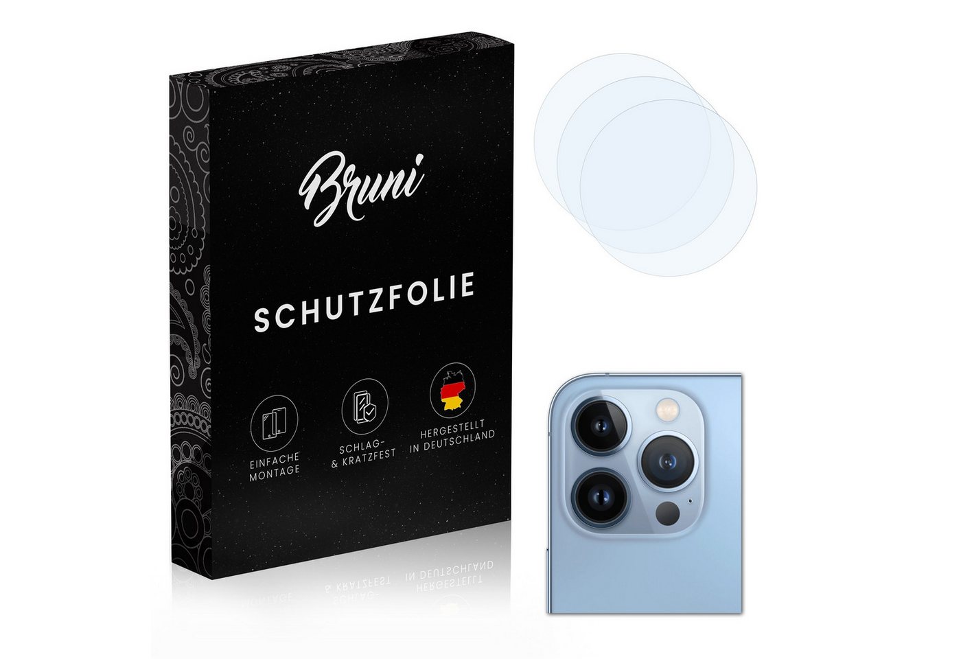 Bruni Schutzfolie Glasklare Displayschutzfolie für iPhone 13 Lens, (2er Set), praktisch unsichtbar von Bruni