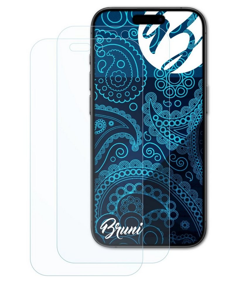 Bruni Schutzfolie Glasklare Displayschutzfolie für iPhone 15 Pro, (2 Folien), praktisch unsichtbar von Bruni