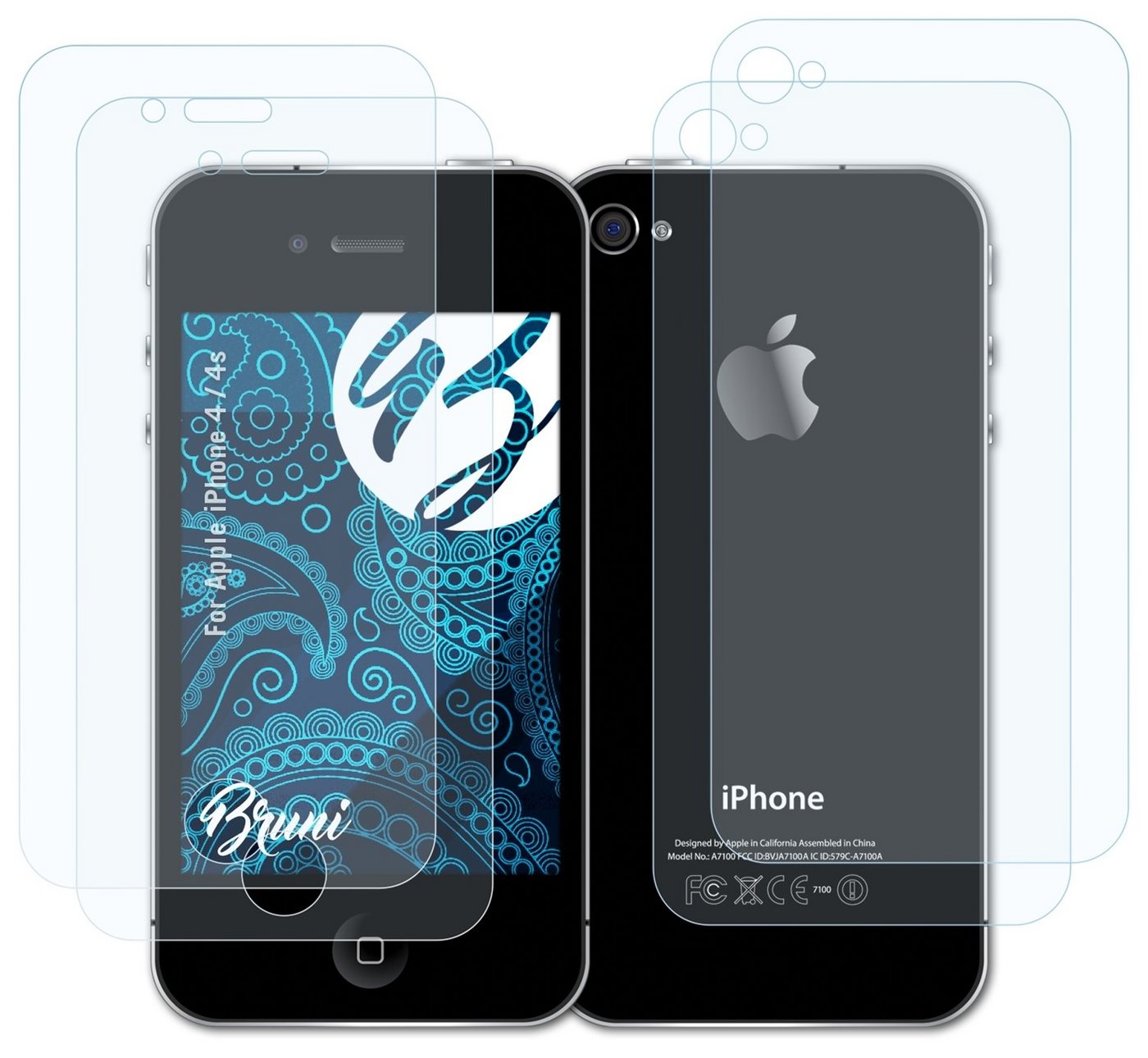 Bruni Schutzfolie Glasklare Displayschutzfolie für iPhone 4 / 4s, (2er Set), praktisch unsichtbar von Bruni
