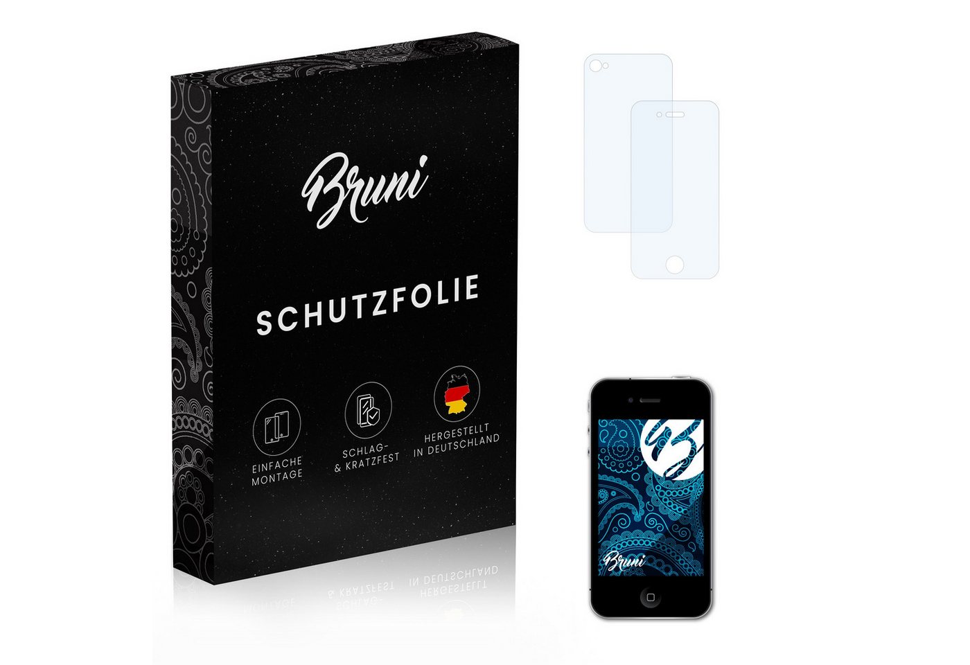 Bruni Schutzfolie Glasklare Displayschutzfolie für iPhone 4 / 4s, (2er Set), praktisch unsichtbar von Bruni