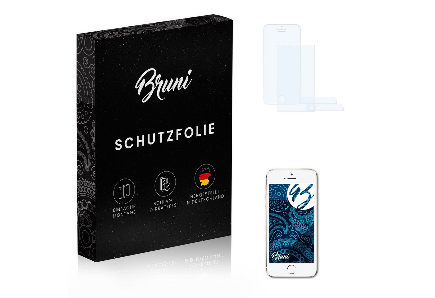 Bruni Schutzfolie Glasklare Displayschutzfolie für iPhone 5S / SE, (2er Set), praktisch unsichtbar von Bruni