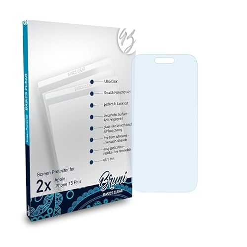 Bruni Schutzfolie kompatibel mit Apple iPhone 15 Plus Folie, glasklare Displayschutzfolie (2X) von Bruni