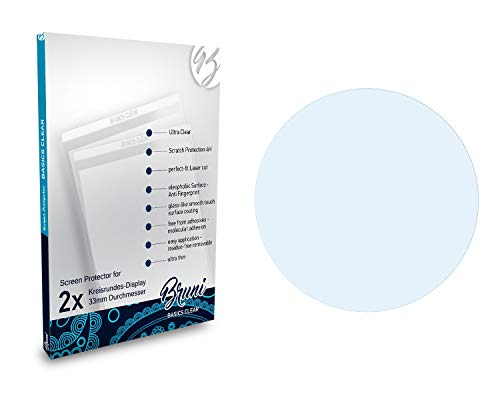 Bruni Schutzfolie kompatibel mit Kreisrundes-Display 33mm Durchmesser Folie, glasklare Displayschutzfolie (2X) von Bruni