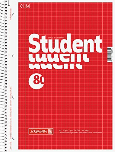 10 Brunnen Collegeblöcke Student A4 Lineatur 28 kariert , 80 Blatt weiß von BRUNNEN