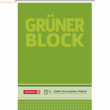 10 x Brunnen Briefblock Der grüne Block A5 60g/qm kariert 50 Blatt von Brunnen