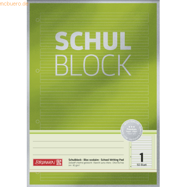 10 x Brunnen Schulblock Premium A4 90g/qm 50 Blatt Lineatur 1 von Brunnen