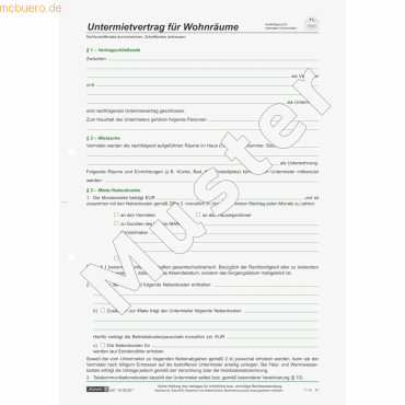 10 x Brunnen Untermietvertrag A4 4 Seiten von Brunnen
