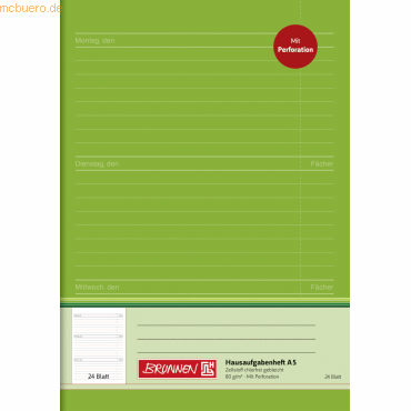 20 x Brunnen Hausaufgabenheft A5 24 Blatt perforierte Blätter von Brunnen